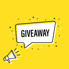 Wall Mural - male hand holding megaphone with giveaway speech bubble. loudspeaker. banner for business, marketing