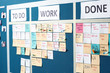 Scrum task board with stickers on wall in office