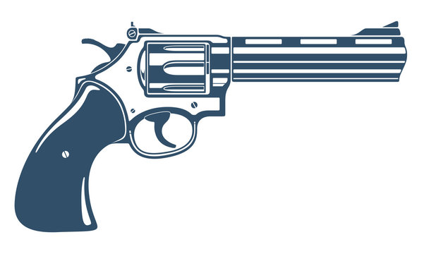 Revolver gun vector illustration, detailed handgun isolated on white background.