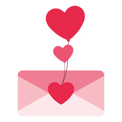 Poster - envelope letter love with hearts balloons helium