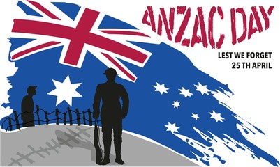 Anzac Day silhouette of soldiers Australia Flag as a background