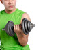 © amirul syaidi - healthy lifestyle concept, cropped face young fit man in sportswear , holding dumbbell over white background