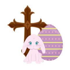 Poster - cross catholic with rabbit and egg of easter