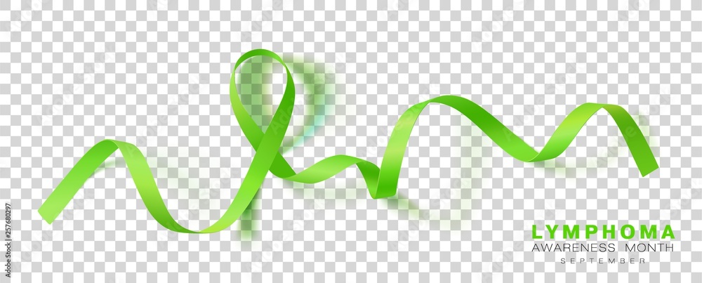 Lymphoma Awareness Month. Lime Green Color Ribbon Isolated On Transparent Background. Vector Design Template For Poster. Illustration. - obrazy, fototapety, plakaty 