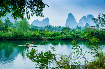 The river and mountain scenery in spring