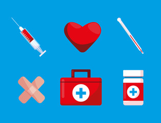 Poster - first aid kit with set icons