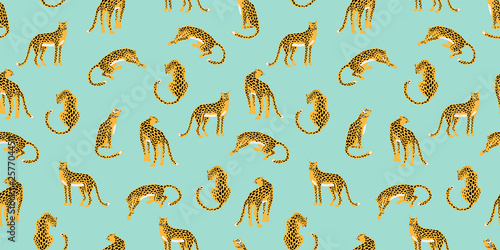 Foto-Schiebegardine ohne Schienensystem - Seamless exotic pattern with abstract silhouettes of leopards. (von Nadezda Grapes)
