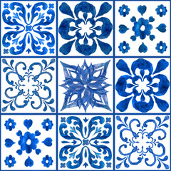 Wall Mural - Beautiful hand painted Azulejos tile pattern decorations vector