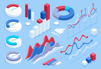 Flat 3d isometric infographic for your business presentations. Big set of infographics with data icons, world map charts and design elements.