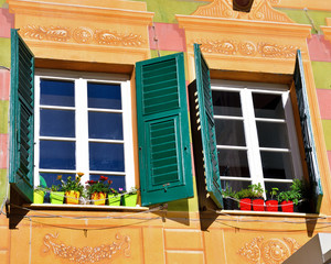 historic buildings colored in Camogli, Genova, Italy