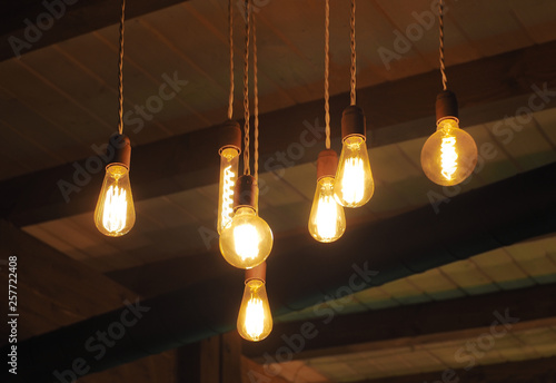 Vintage Edison Filament Bulbs Hanging From Ceiling Antique Light
