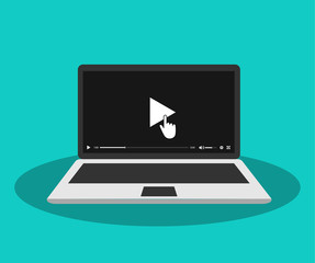Wall Mural - video player on a laptop. click on play.