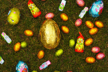 easter eggs in the grass