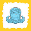 Color labyrinth cute baby octopus. Kids worksheets. Activity page. Game puzzle for children. Marine life. Maze conundrum. Vector illustration.
