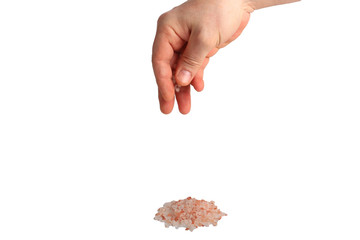 male hand salt isolated on white background