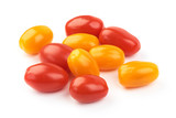 Fototapeta Kuchnia - Yellow and red cherry tomatoes, close-up, isolated on white background