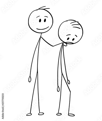 Cartoon Stick Figure Drawing Conceptual Illustration Of Sad Or Depressed Man And His Friend Who Is In Support Concept Of Friendship Stock Vector Adobe Stock I'd know you anywhere from little billy's portrait of you. stick figure cartoon 5 of 9. cartoon stick figure drawing conceptual