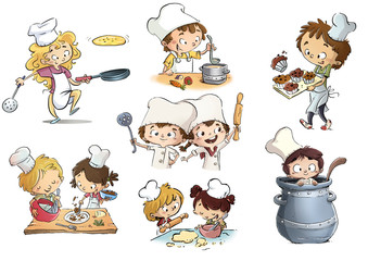 Wall Mural - niños cocineros en cocina