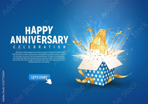 Cuadros en Lienzo 4 th year anniversary banner with open burst gift box