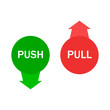 Push and pull sign green and red color with arrows simple sign isolated. EPS 10