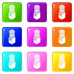 Poster - Office water cooler icons set 9 color collection isolated on white for any design