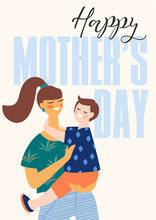 Happy Mothers Day. Vector Illustration With Women And Child.