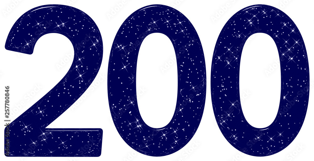 Numeral 200, two hundred, star sky texture imitation, isolated on 