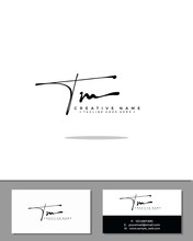 T M TM Initial Handwriting Logo Template Vector.  Signature Logo Concept