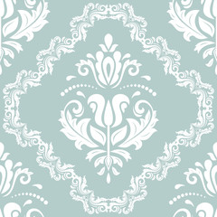 Classic seamless pattern. Damask orient ornament. Classic vintage light blue and white background