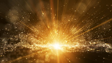 Dark Brown Background, Digital Signature With Particles, Sparkling Waves, Curtains And Areas With Deep Depths. The Particles Are Golden Light Lines.