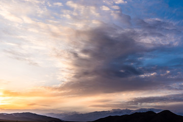 Poster - Snow Mountain Scenery of Bayinbrook Grassland in Xinjiang  ，when the sun goes down