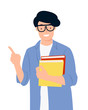 © Phoebe Yu - Cartoon people character design young student holding books pointing up with one finger having a good idea