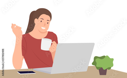 Cartoon People Character Design Young Woman Holding Coffee Cup