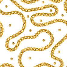 Vector Realistic Isolated Golden Chain Necklace Seamless Pattern For Decoration And Covering On The Transparent Background. Concept Of Jewelry And Beauty. Gold Pearls Seamless.