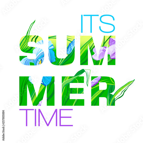 Summer Time Title In A Background With Flower Irises Negative