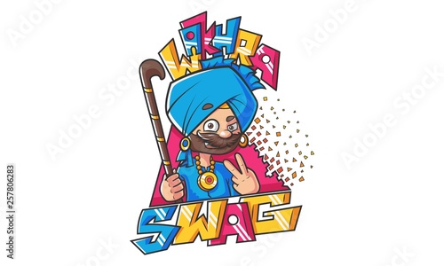 Fotomural Vector cartoon illustration of punjabi design- Wakhra Swag