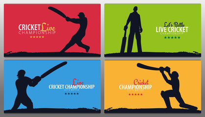 Cricket Championship banner or poster, design with players and bats. Vector illustration.