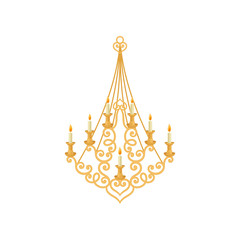 Wall Mural - Gold candelabrum on white background. Royal room.
