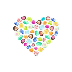 Sticker - Colorful Sweetmeats in Heart Shape, Candy Shop Design Element Vector Illustration