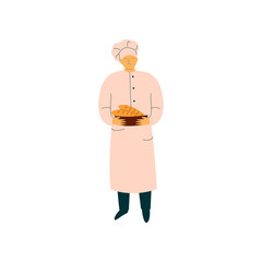 Sticker - Male Chef Holding Freshly Baked French Baguettes, Professional Baker Character in Uniform Vector Illustration