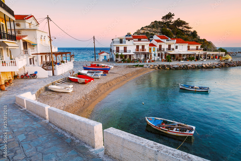 Picturesque Kokkari village on Samos island, Greece.  - obrazy, fototapety, plakaty 