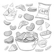 Outline chips collection on white background. Vector different chips