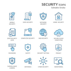 Wall Mural - security flat line icon set. vector illustration. editable stroke.