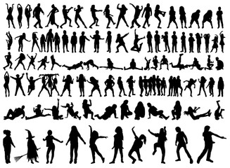Wall Mural - white background set of silhouettes of dancing people