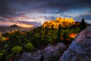 Canvas Print - Acropolis and view of Athens from Areopagus hill, Greece. 