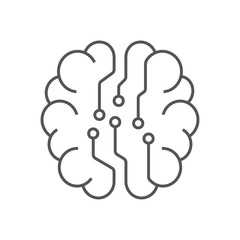 Sticker - Digital brain icon, AI concept, Iot, hi-tech. Line vector illustration. Editable Stroke. EPS 10