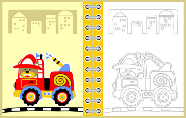 Wall Mural - fire truck vector cartoon, coloring page or book