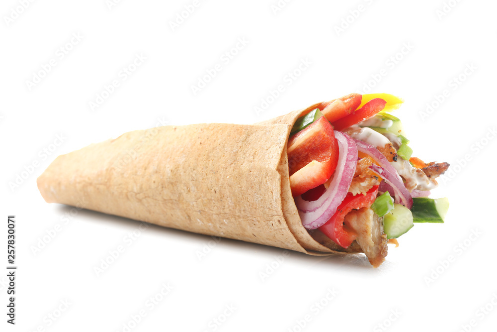 Tasty doner kebab on white background