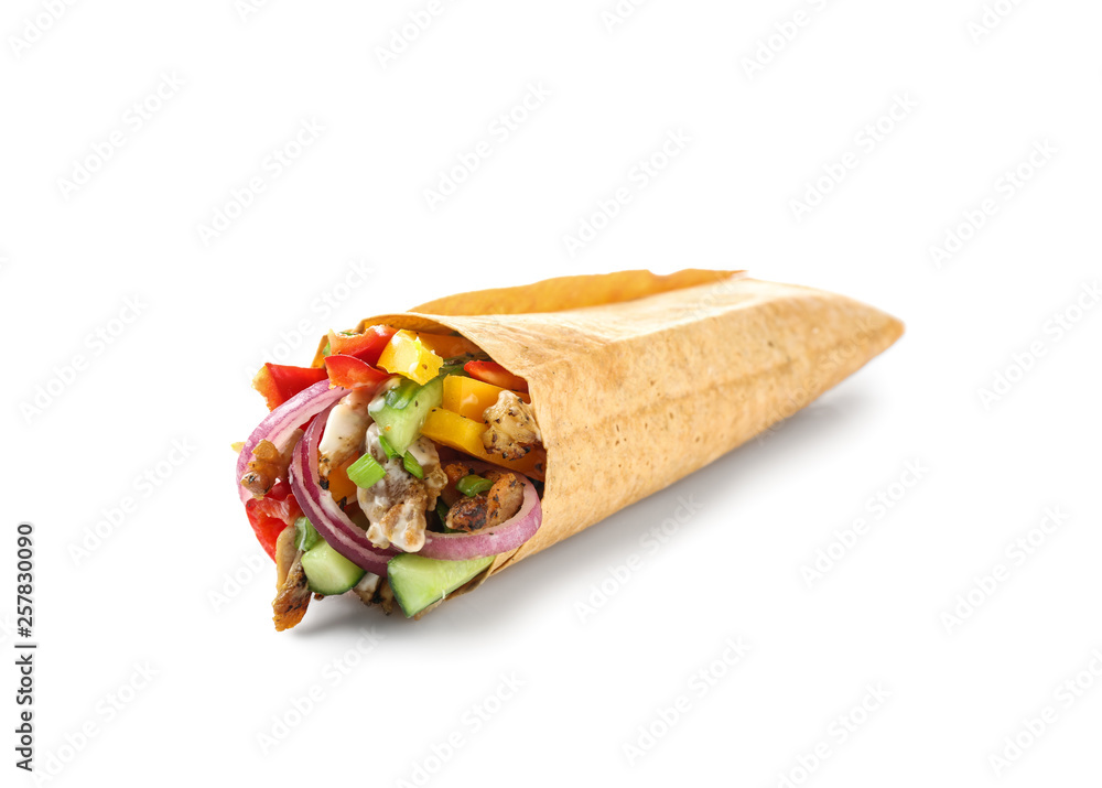 Tasty doner kebab on white background