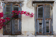 Windows Of An Old Abandoned Building In The Old Town Of Athens, Greece. 